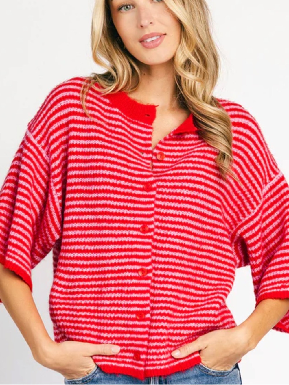 ZOCO Red Striped Button-Front Women's Sweater cardigan! New! M